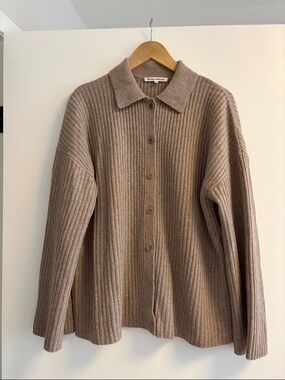 Reformation Ribbed Button-Front Cardigan - Taupe Brown